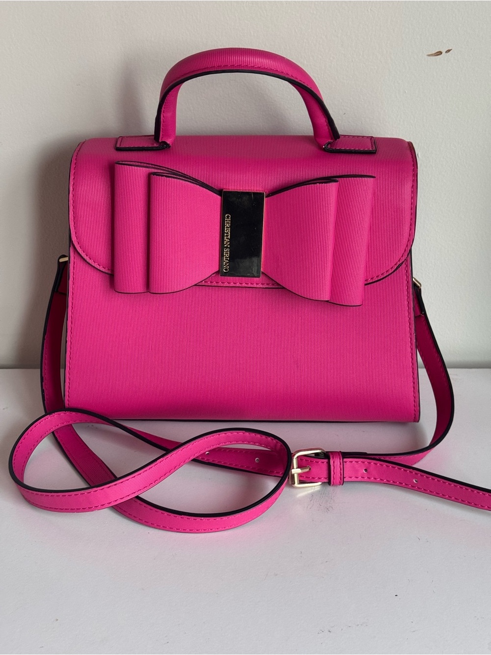 Christian Siriano Pink Bow Embellished Handbag with Gold Accent Barbiecore
